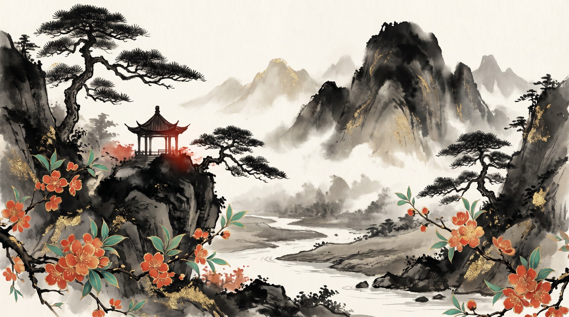 樱花视频水墨雅集-山水画视频教程-水墨技法